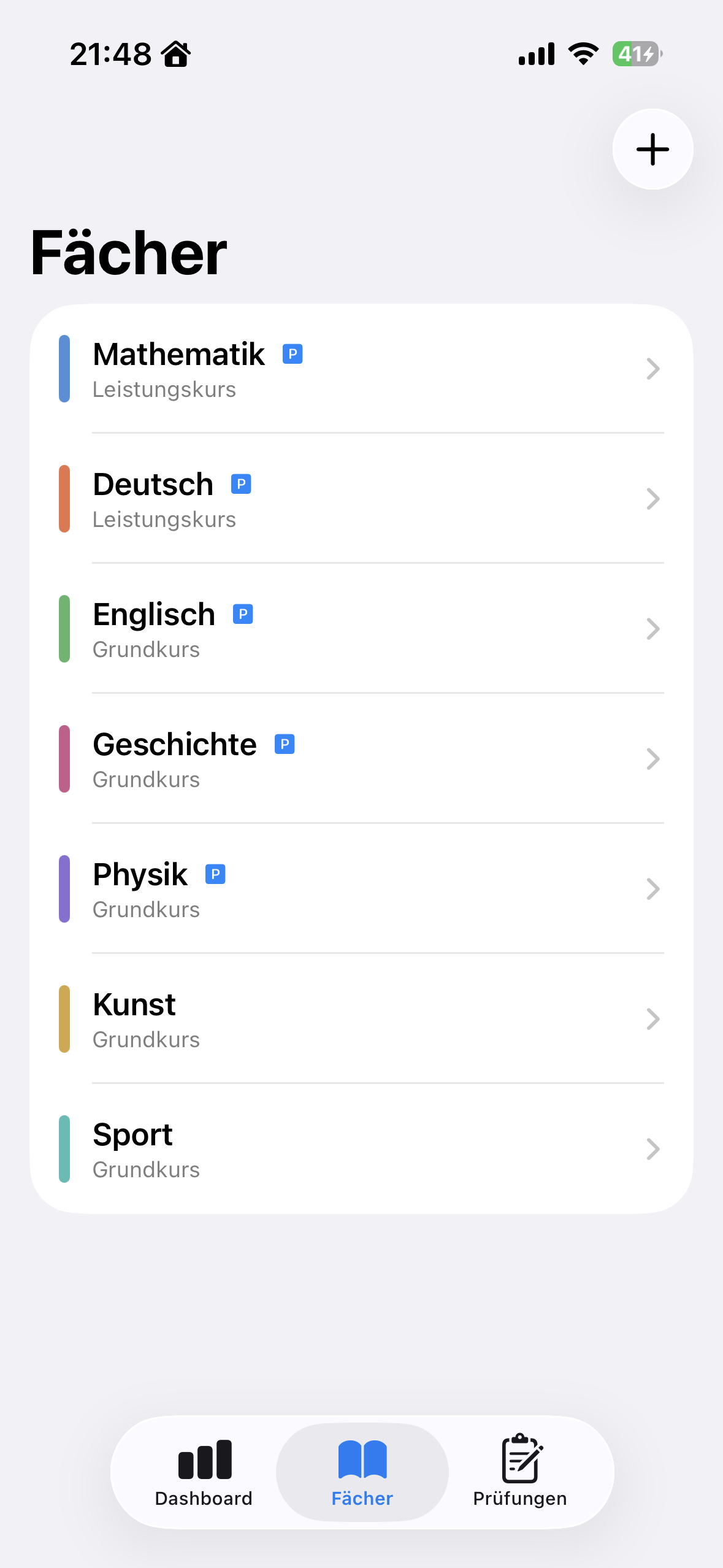 GradeFlow Fächerliste